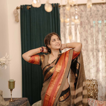 Ganga Jamuna Border Jari Checks Chettinad cotton saree
