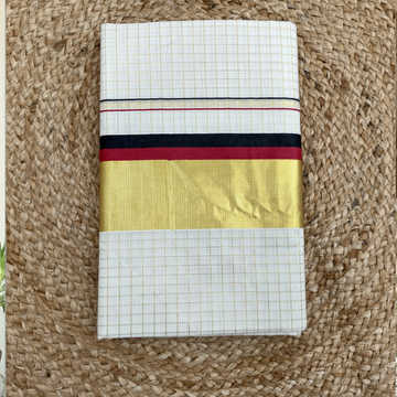 Kokilam - Red and Black border check cotton saree