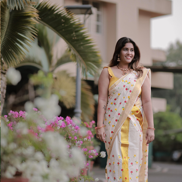 Microflower Golden Kasavu Cotton set mundu