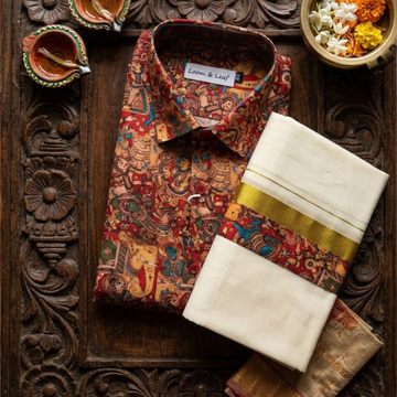 Onam themed Printed Shirt & Mundu Combo