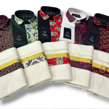 ONAM THEMED PRINTED BLACK SHIRT &amp; MUNDU COMBO