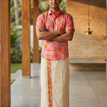 Rayon - printed shirt And Dhothi Combo