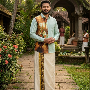 KATHAKALI Printed Shirt and Mundu combo